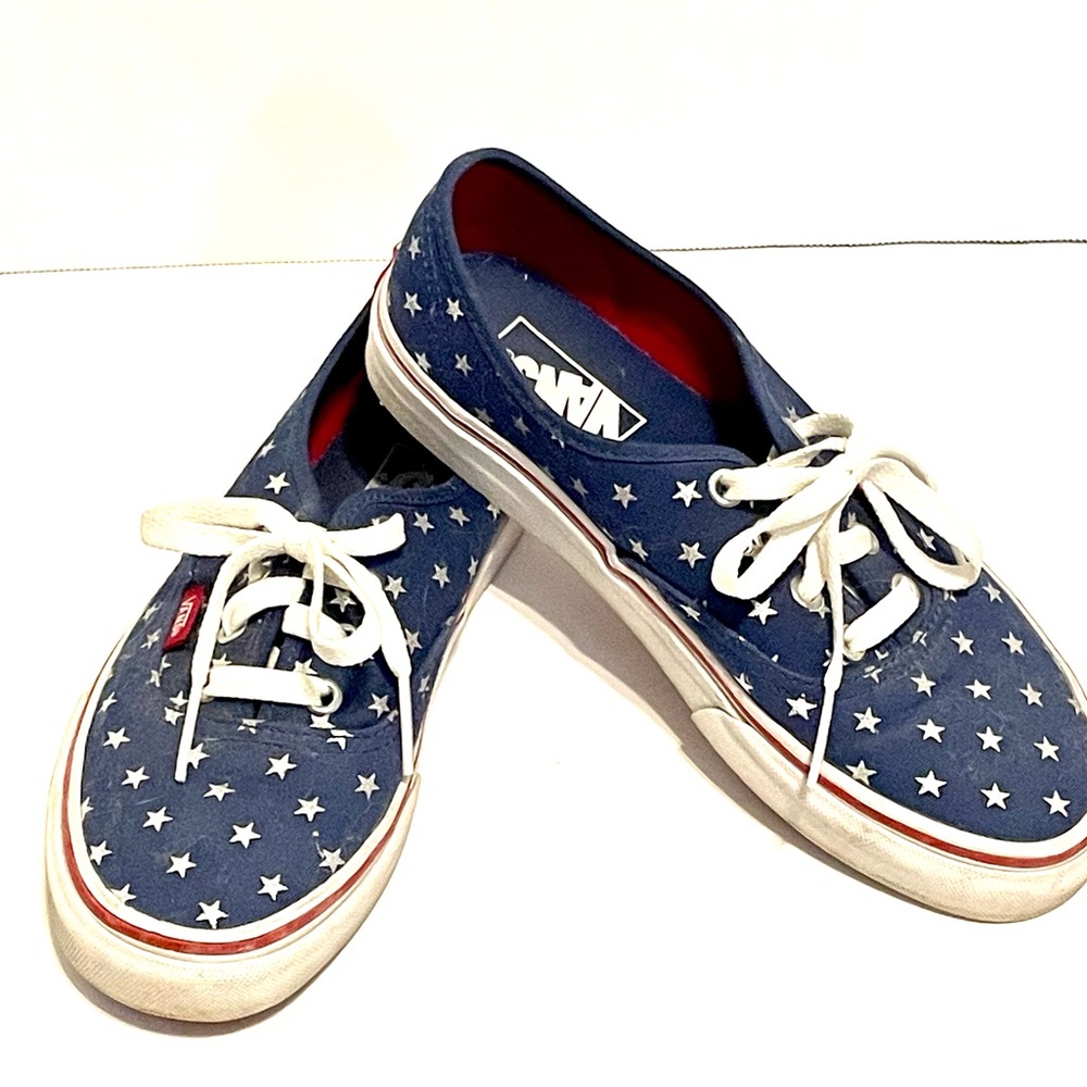 VANS AUTHENTIC FOIL STARS RED BLUE SHOES WOMENS 7 Men’s 5.5